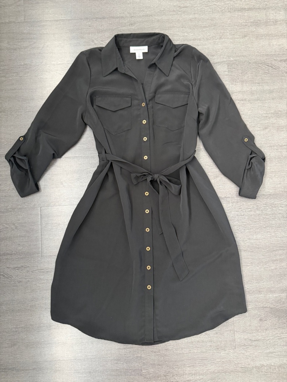 Maternity Classic Black Shirt Dress with Waist Tie